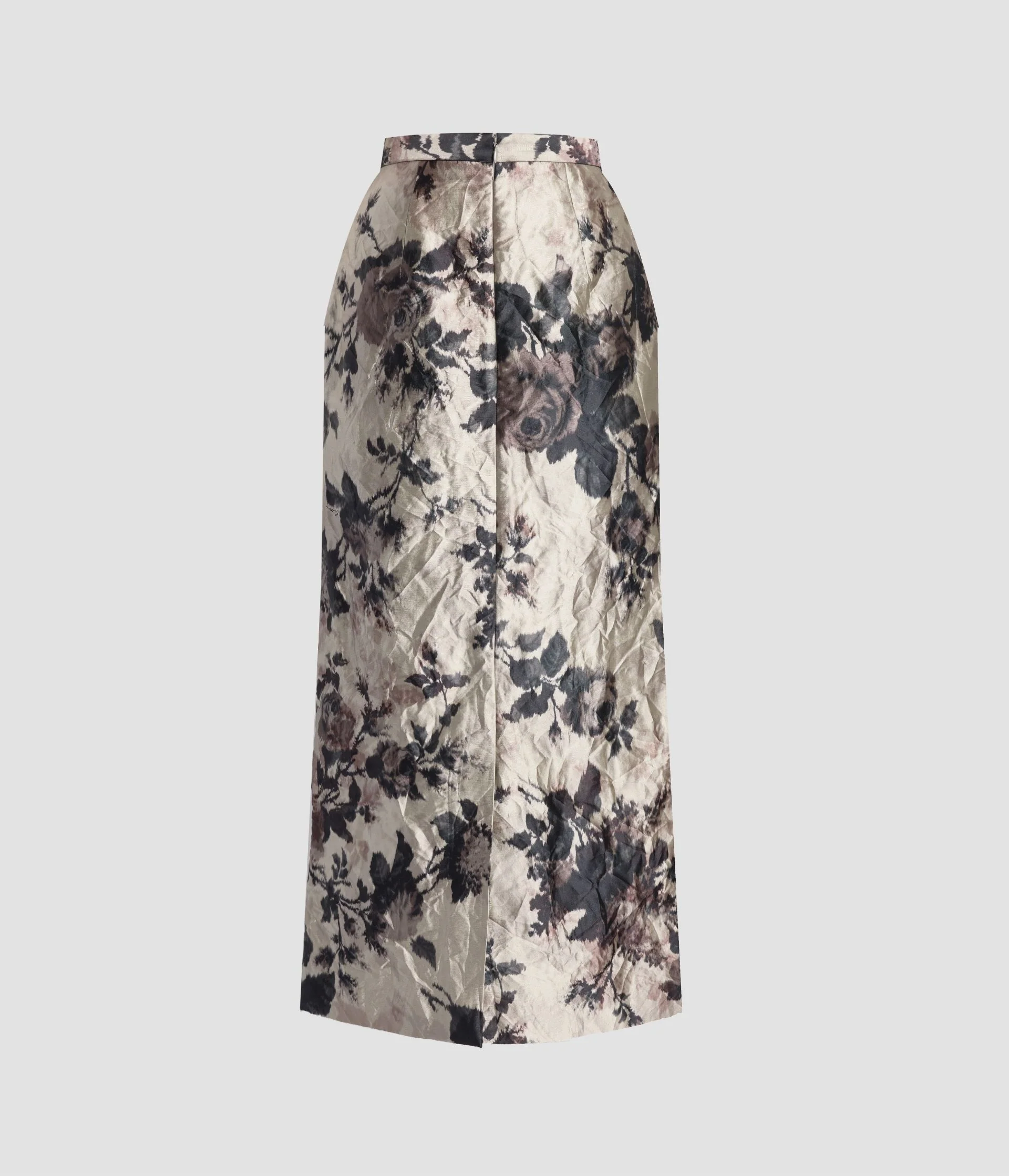 Floral Textured Satin Pencil Midi Skirt - Image 2
