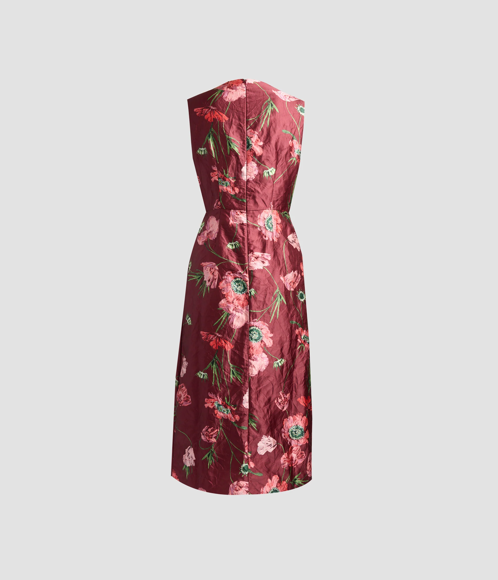 Floral Textured Satin Sleeveless Midi Dress - Image 2
