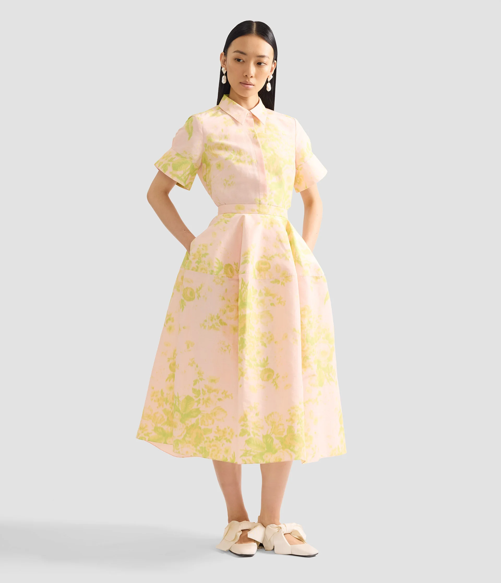 Floral Print Linen Chine Midi Full Skirt - Image 2