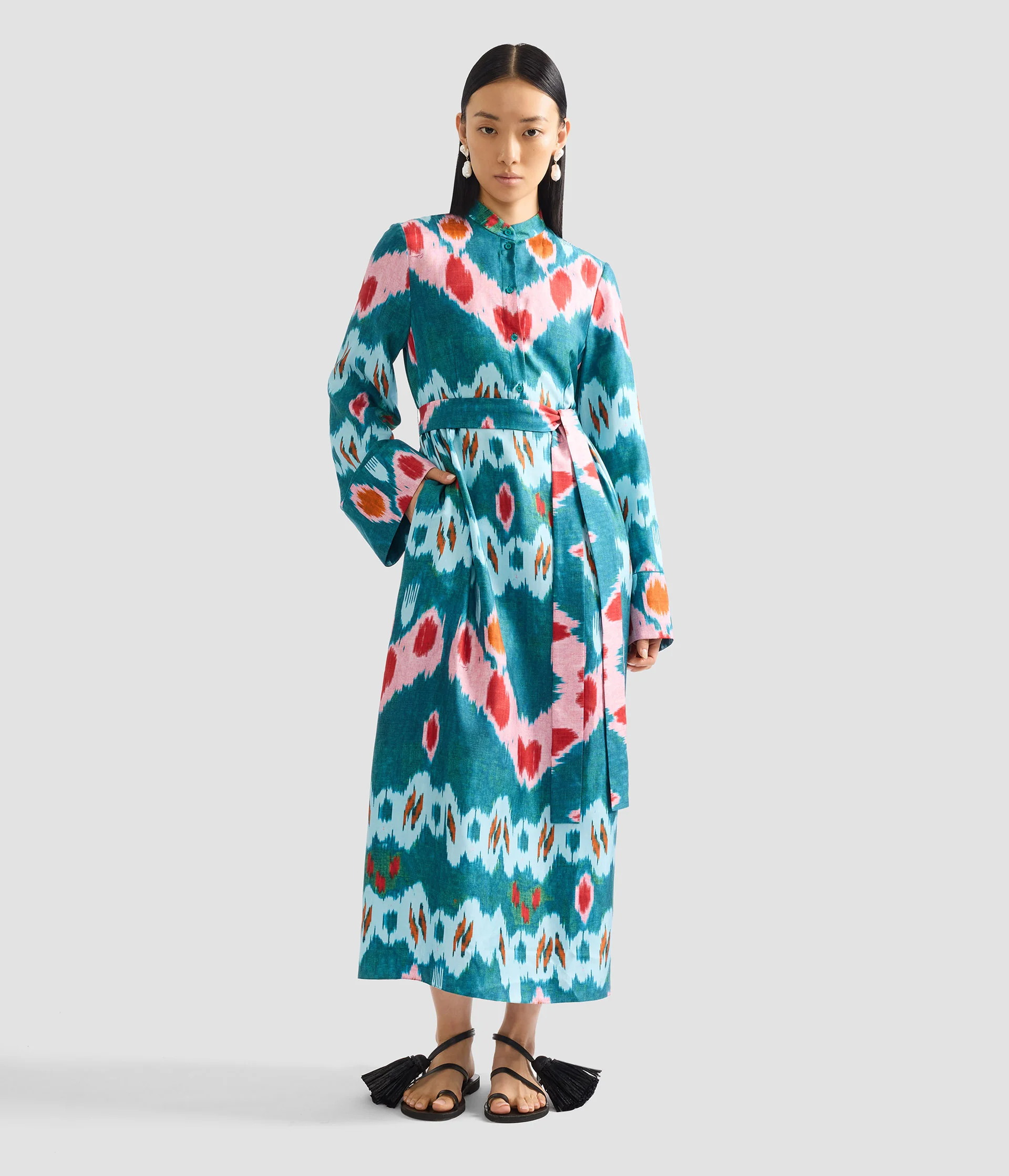 Ikat Print Silk Twill Midi Dress - Image 2