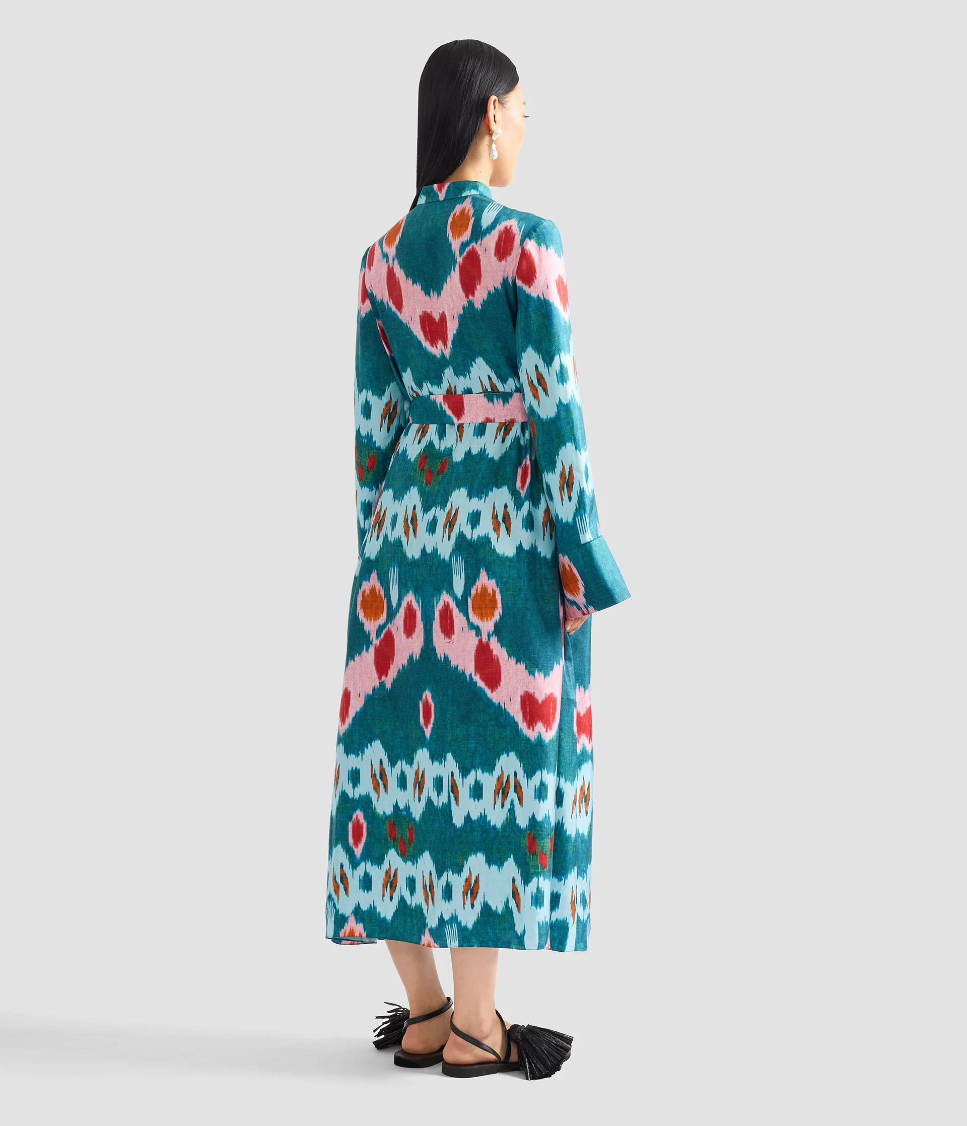 Ikat Print Silk Twill Midi Dress - Image 3