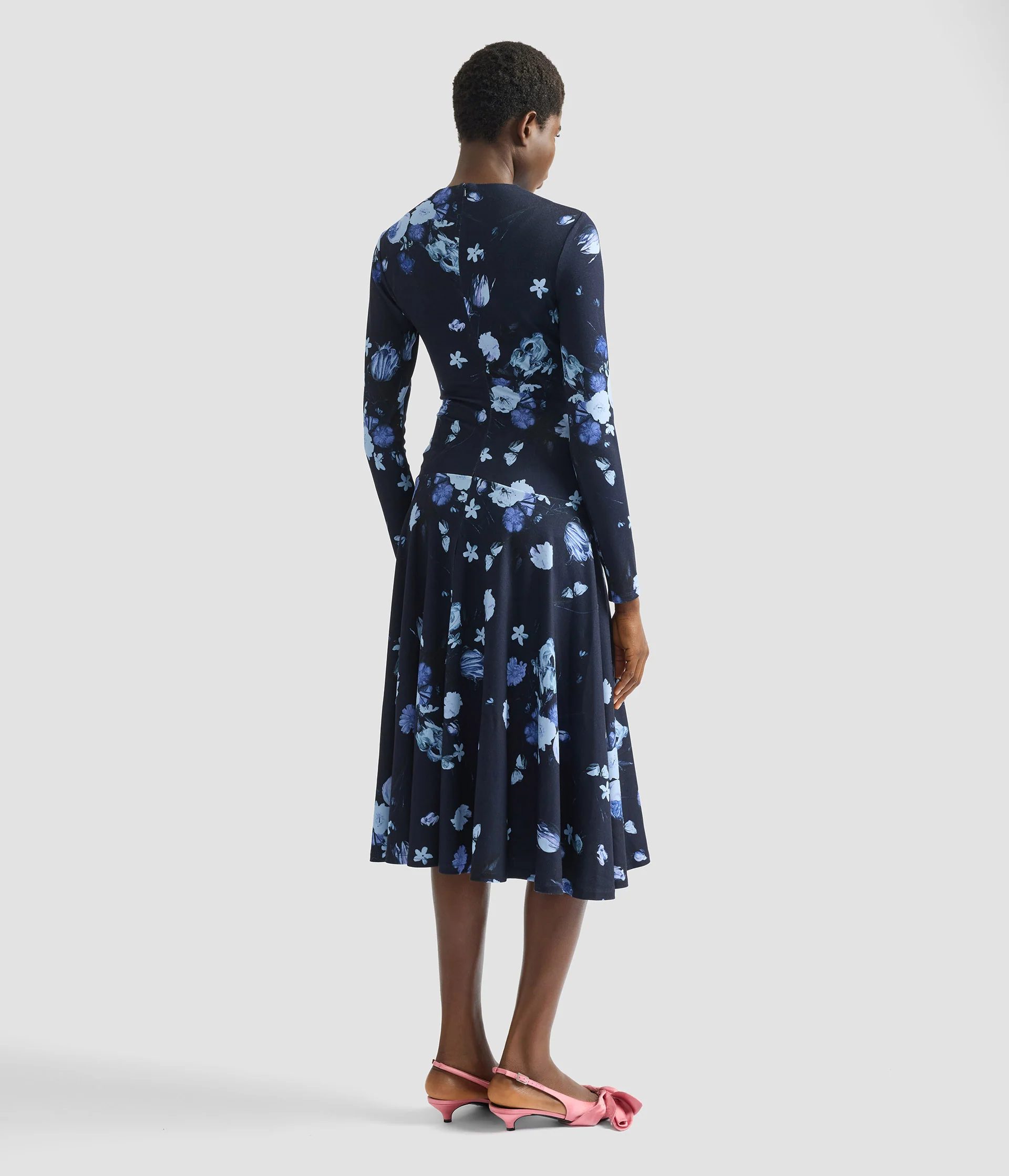 Floral Print Ponte Jersey Long Sleeve Midi Dress - Image 3