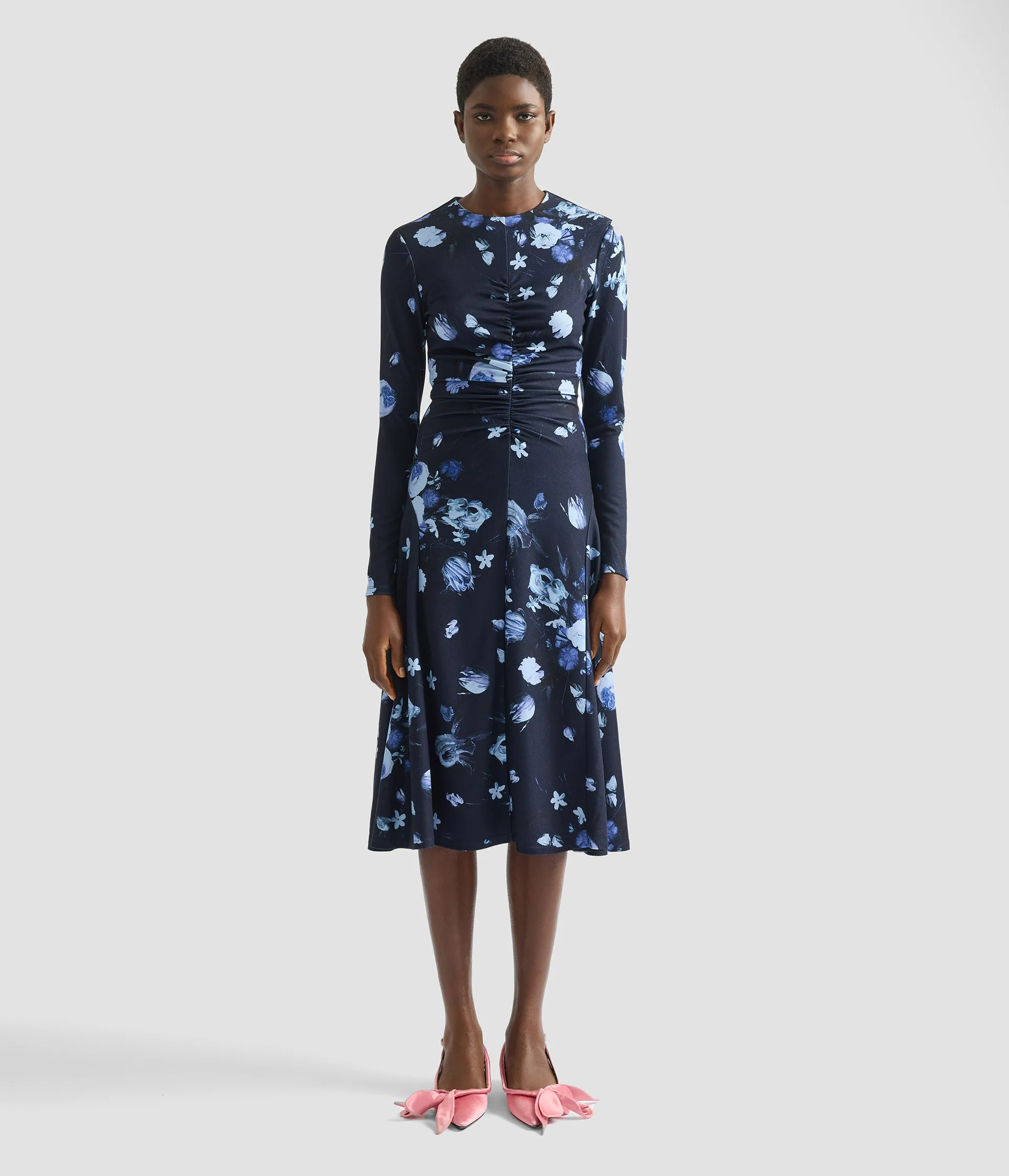 Floral Print Ponte Jersey Long Sleeve Midi Dress - Image 4