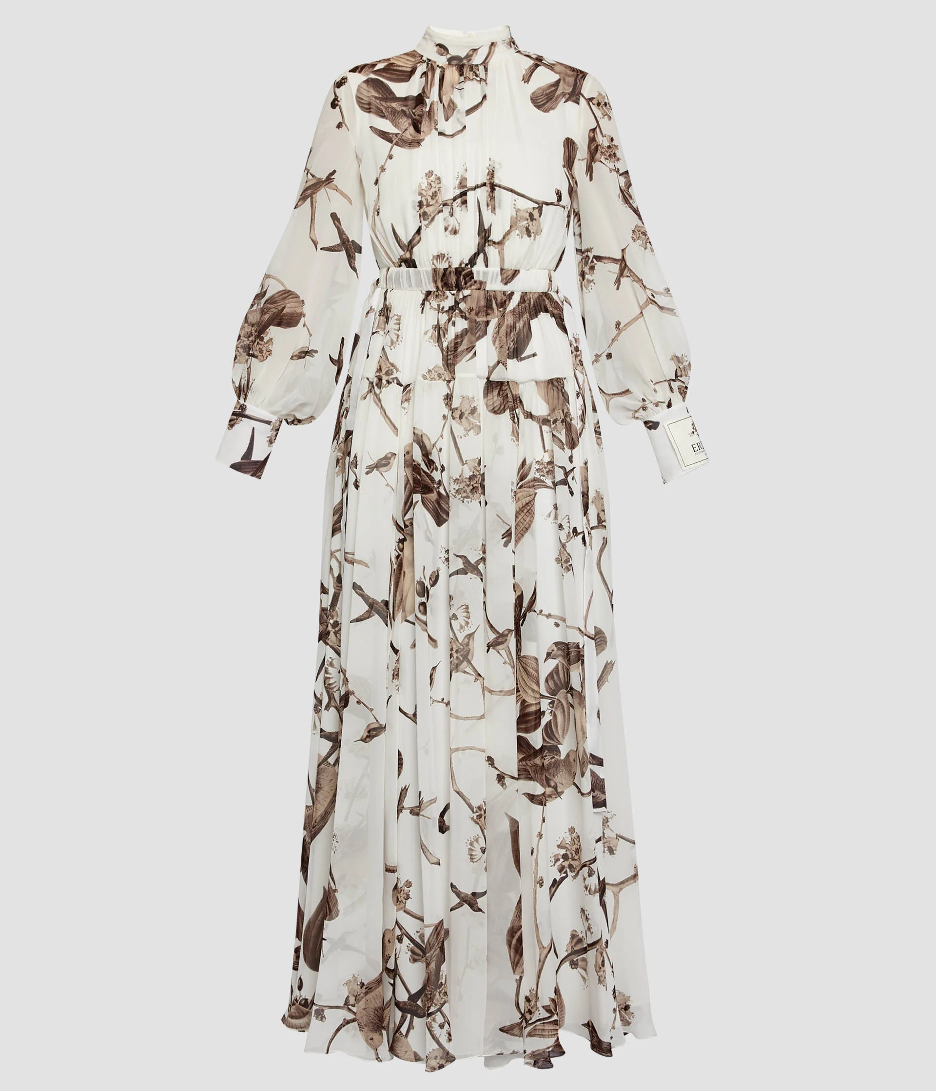 Printed Silk Voile Long Sleeve Gown