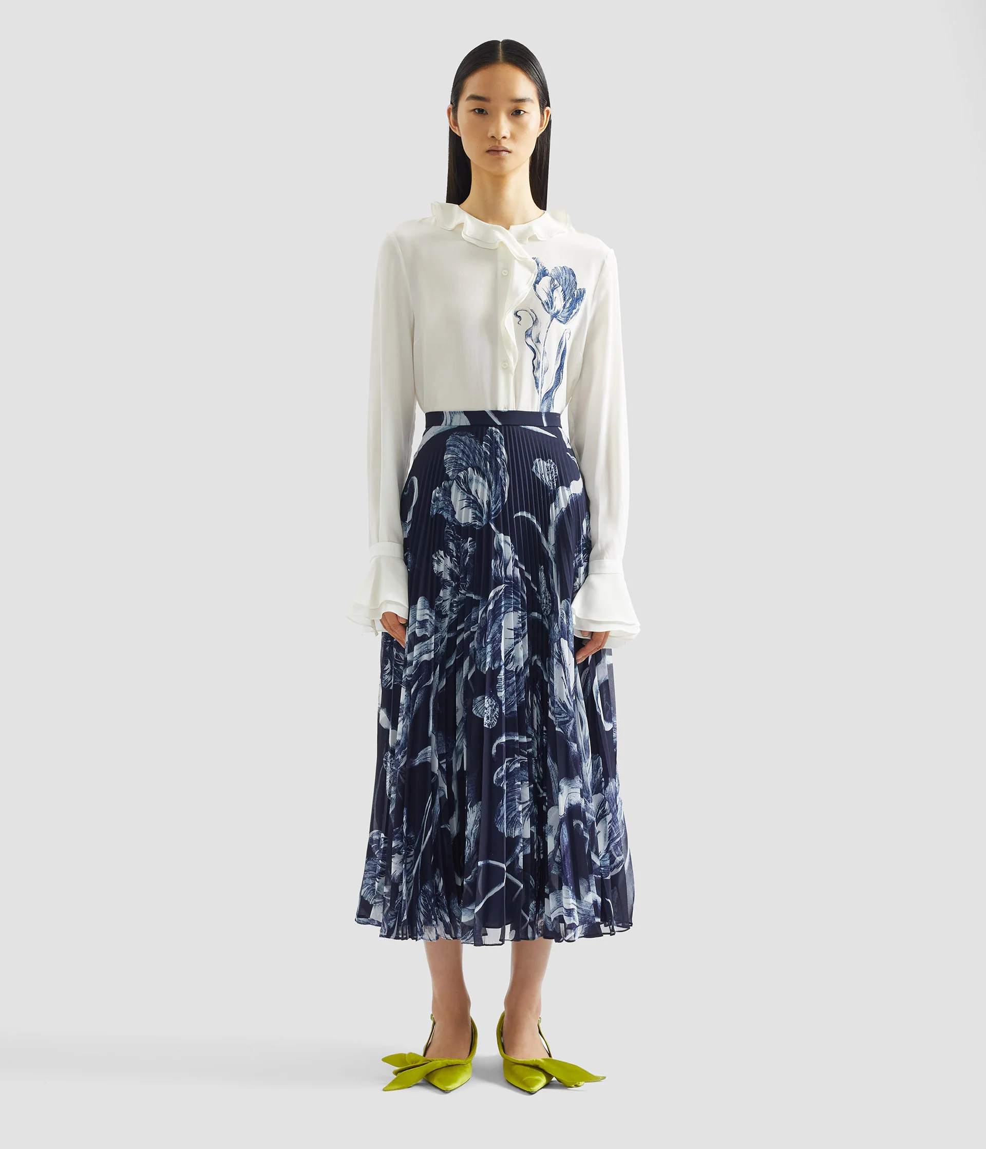 Floral Print Crepe De Chine Long Sleeve Shirt - Image 4