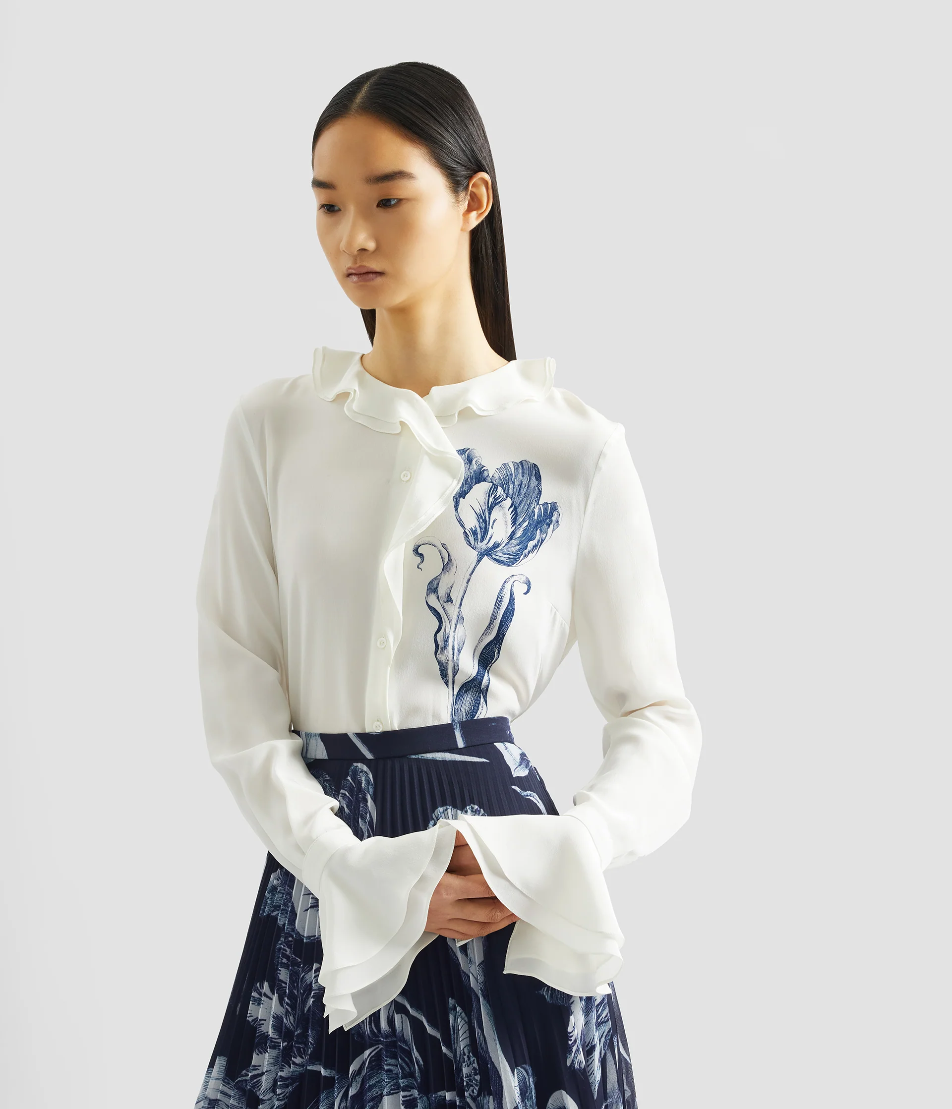 Floral Print Crepe De Chine Long Sleeve Shirt - Image 5