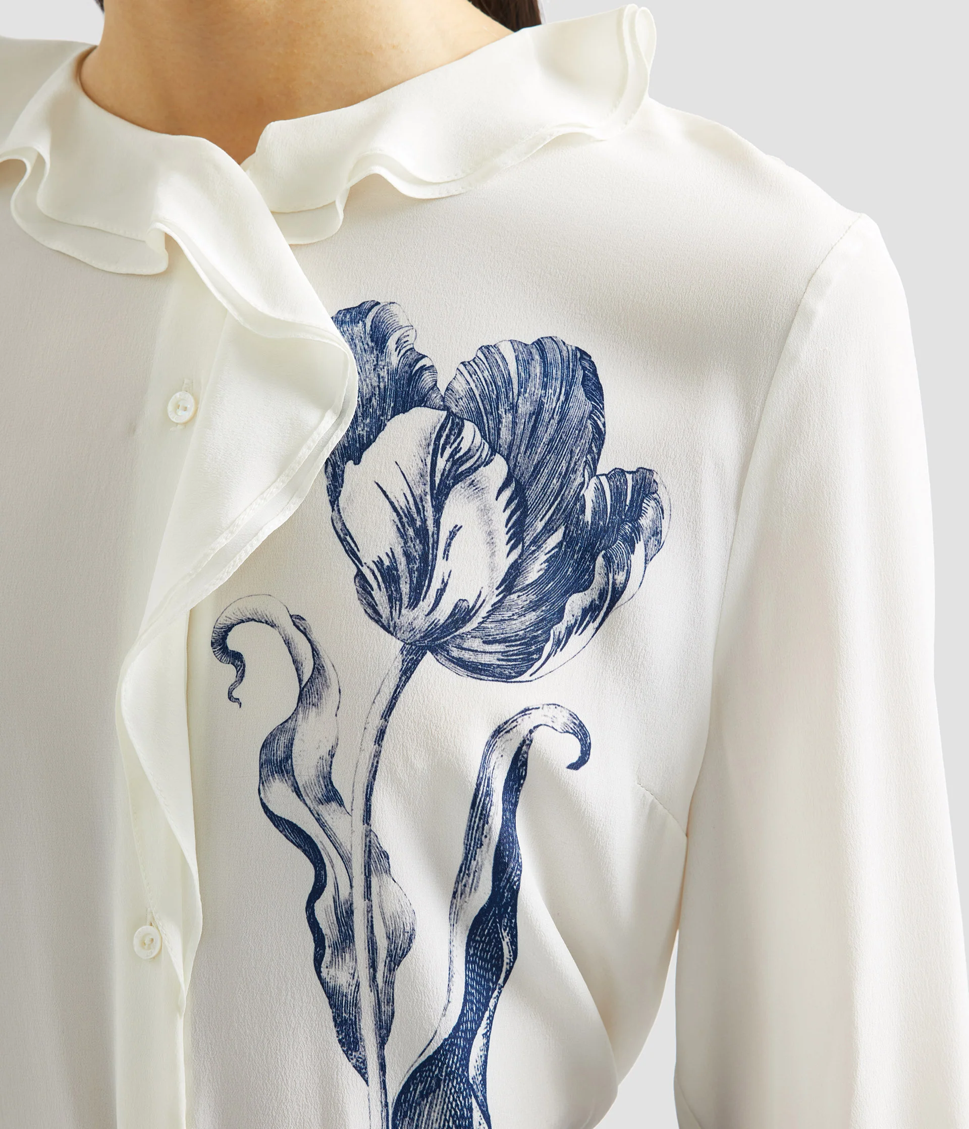 Floral Print Crepe De Chine Long Sleeve Shirt - Image 6