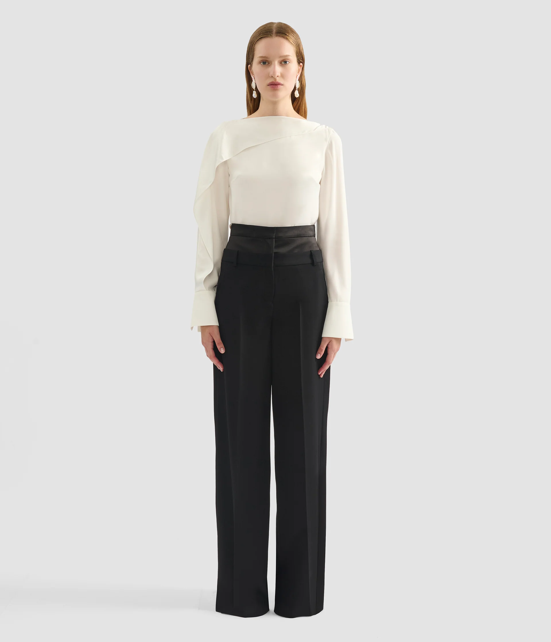 Draped Satin Cady Long Sleeve Blouse - Image 3