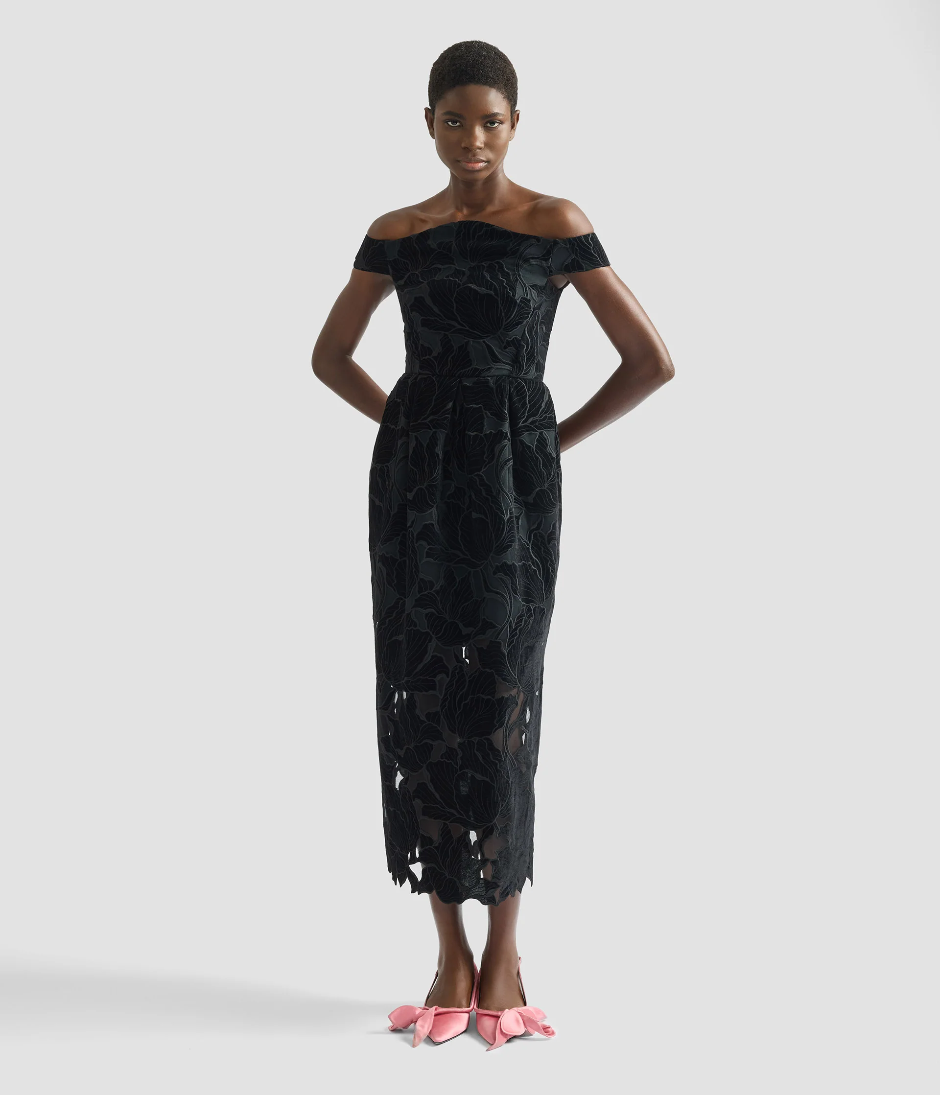 Floral Cutwork Off-The-Shoulder Midi Dress - Image 2