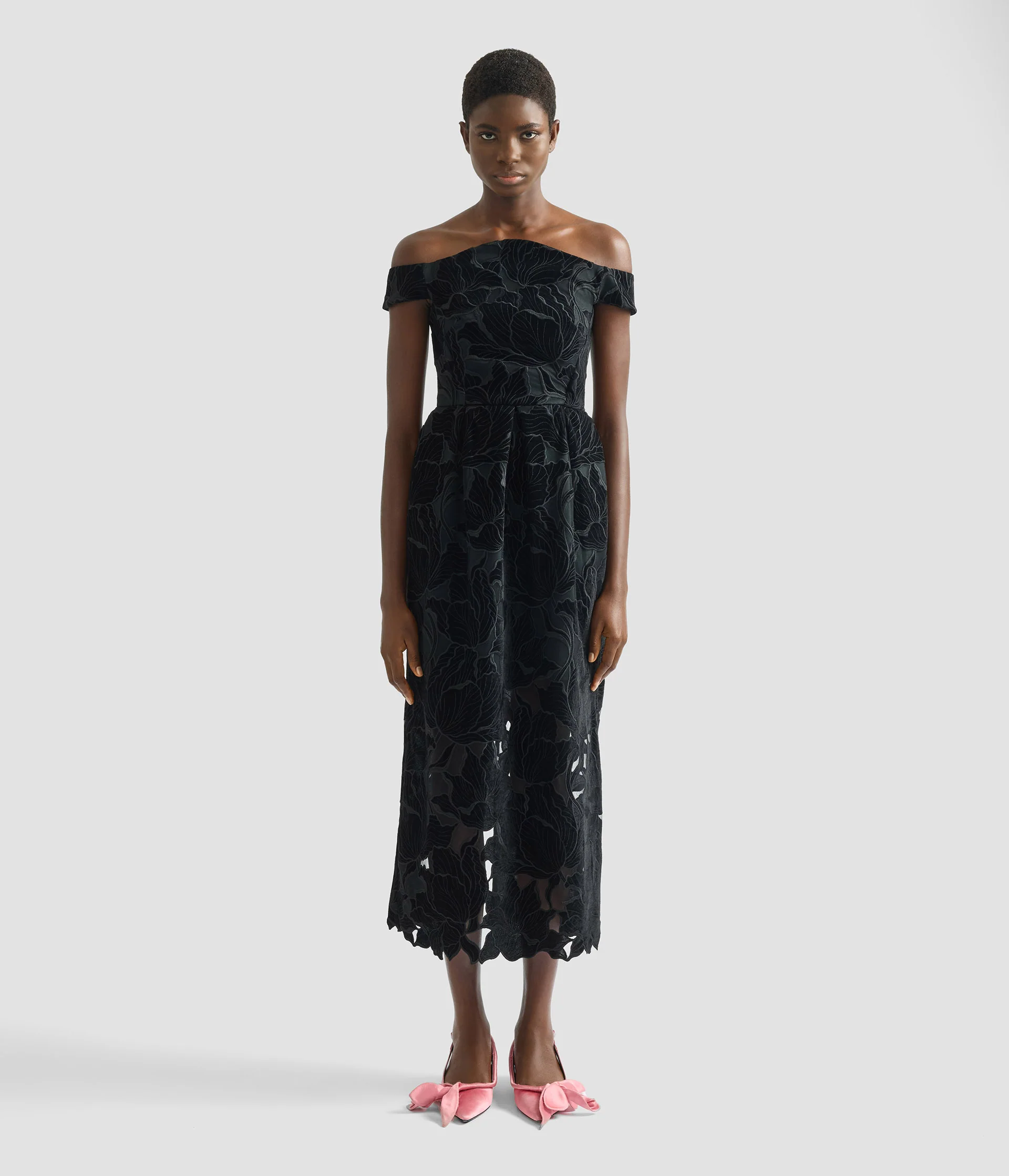 Floral Cutwork Off-The-Shoulder Midi Dress - Image 4
