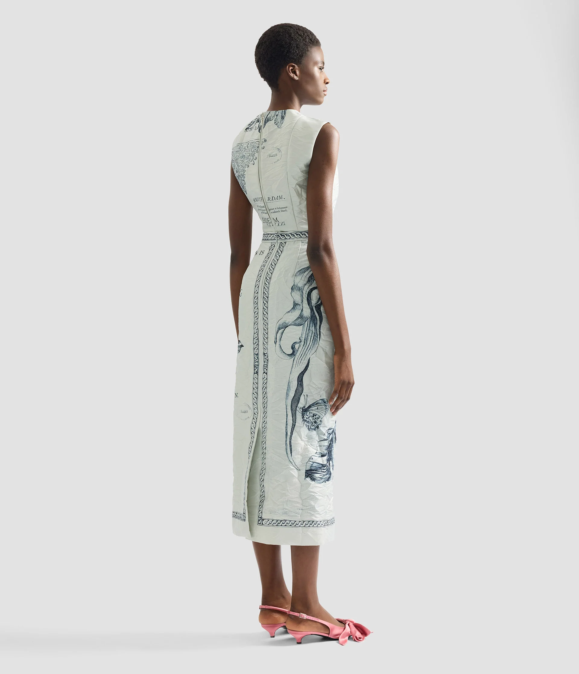 Floral Print Textured Satin Pencil Midi Skirt - Image 3