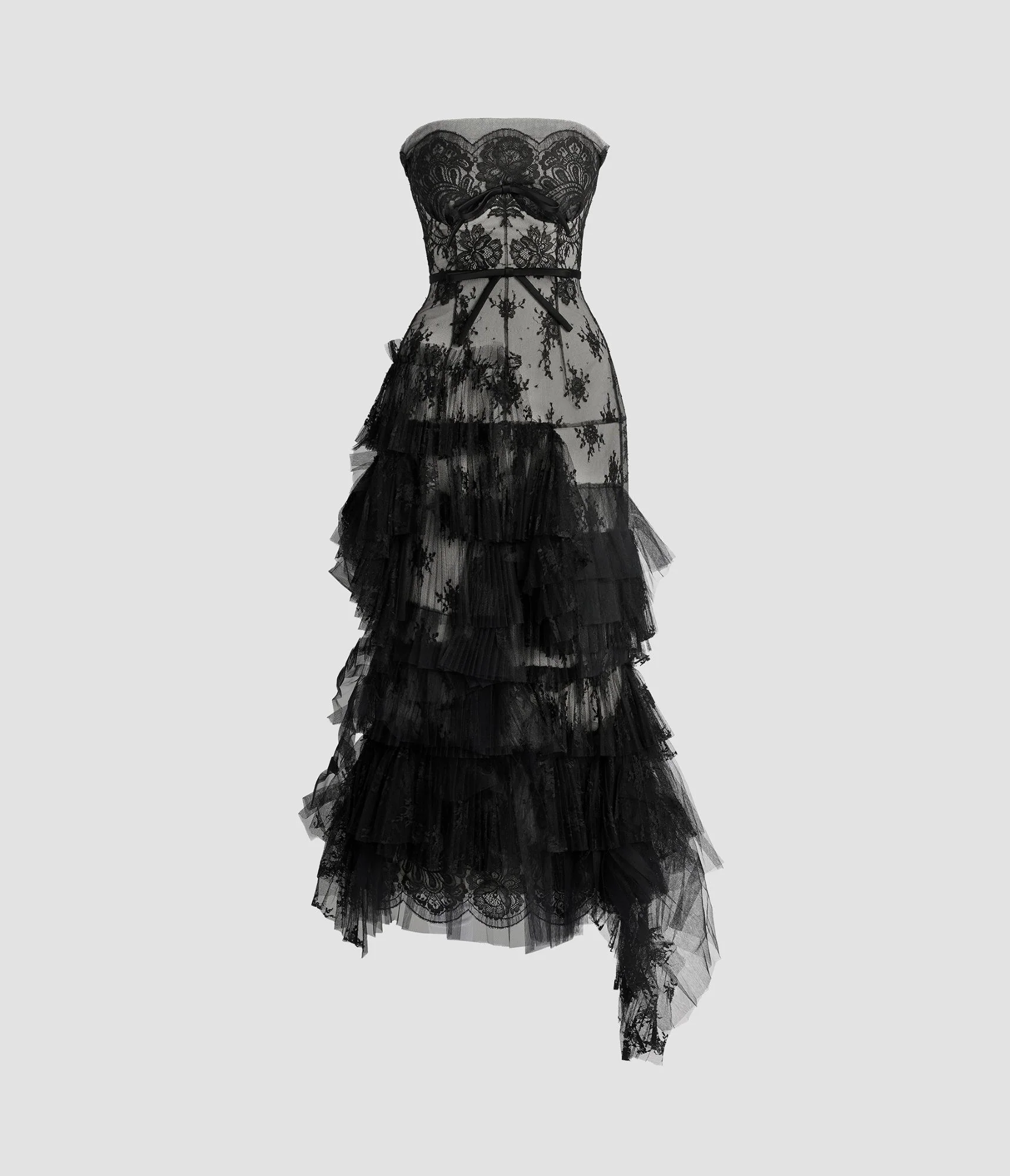 Pleated Lace Bustier Midi Dress