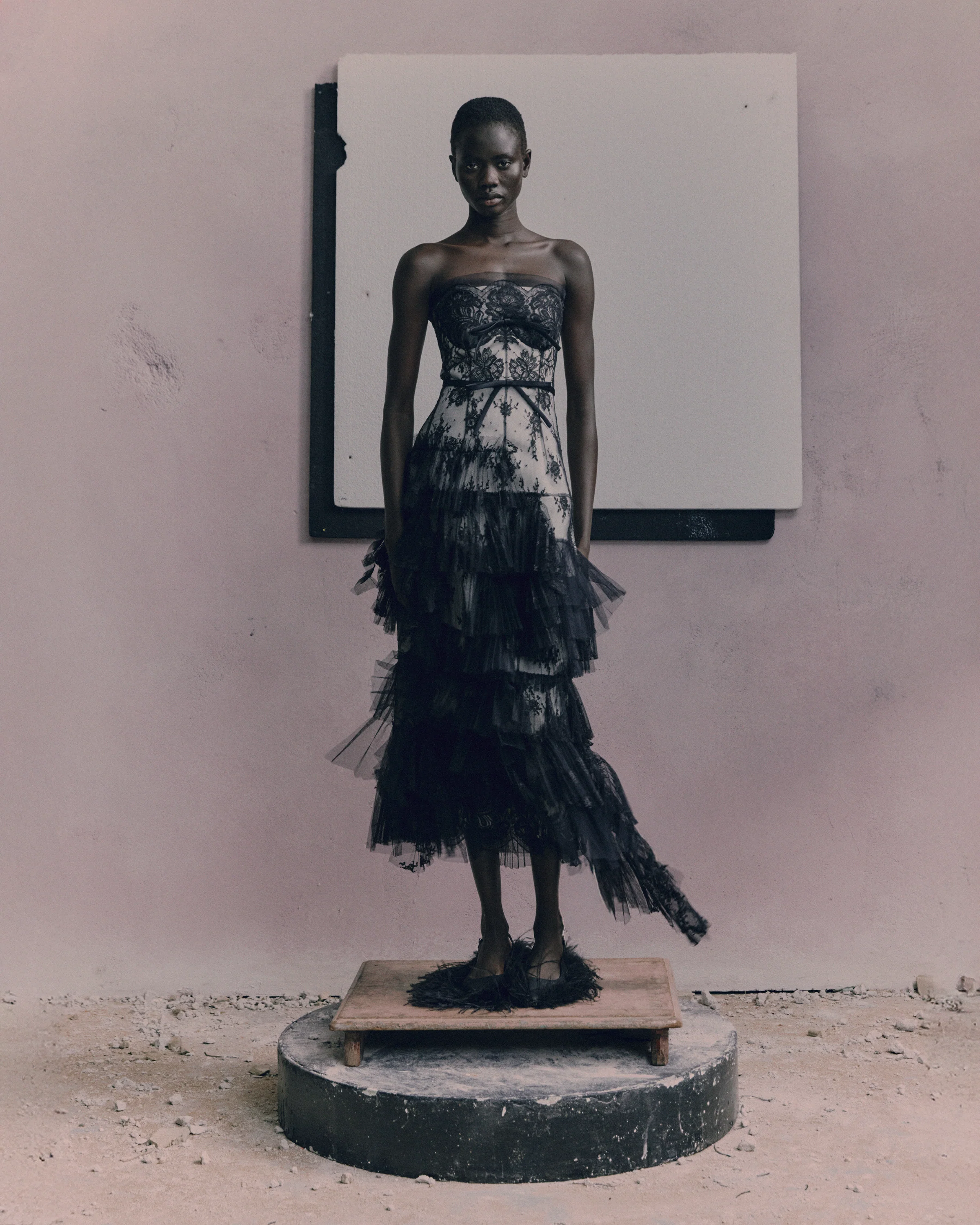 Pleated Lace Bustier Midi Dress - Image 2
