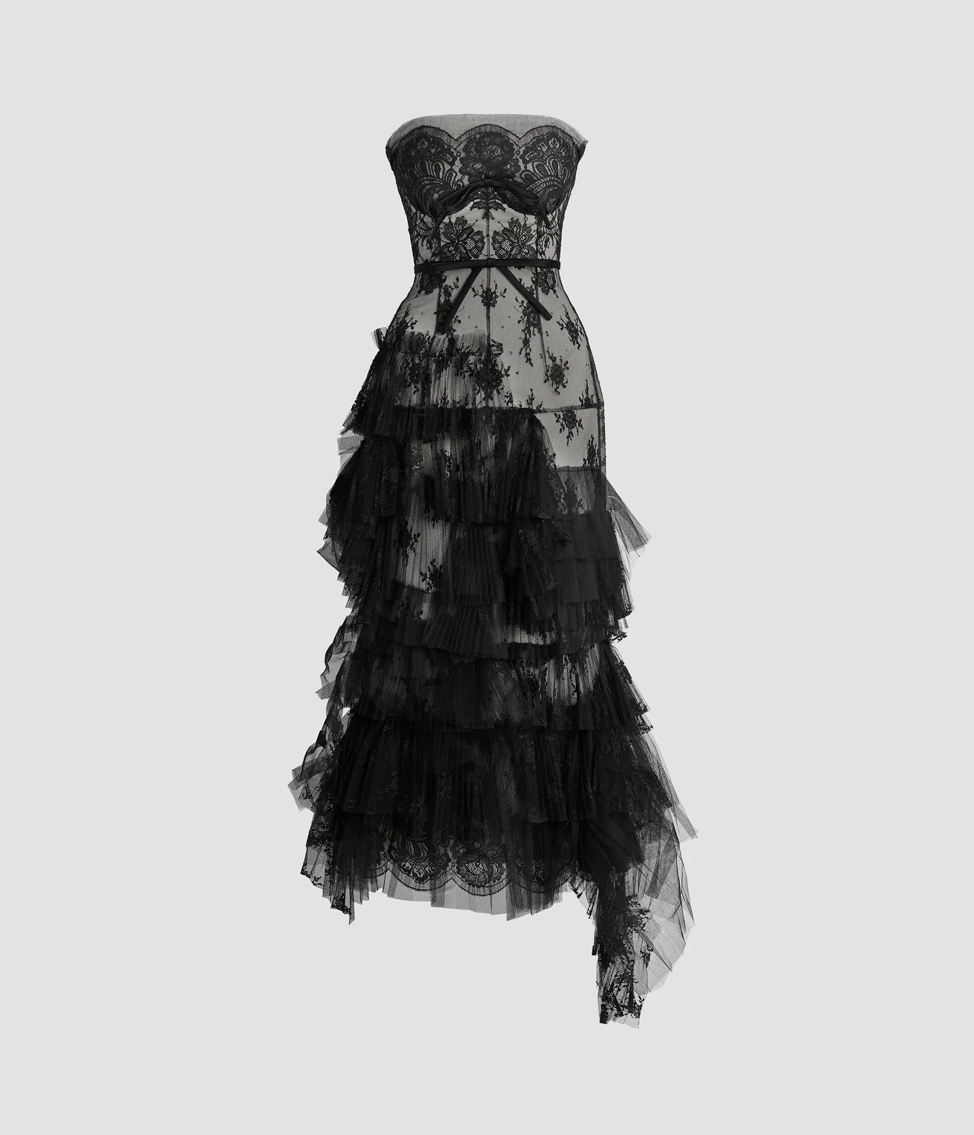 Pleated Lace Bustier Midi Dress - Image 3