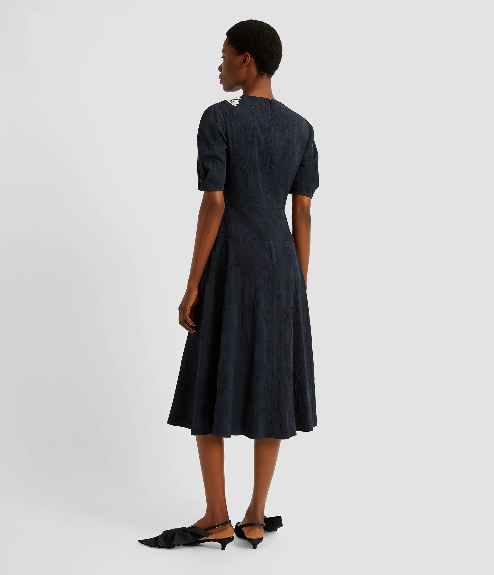 Floral Appliqué Jacquard Midi Dress - Image 3
