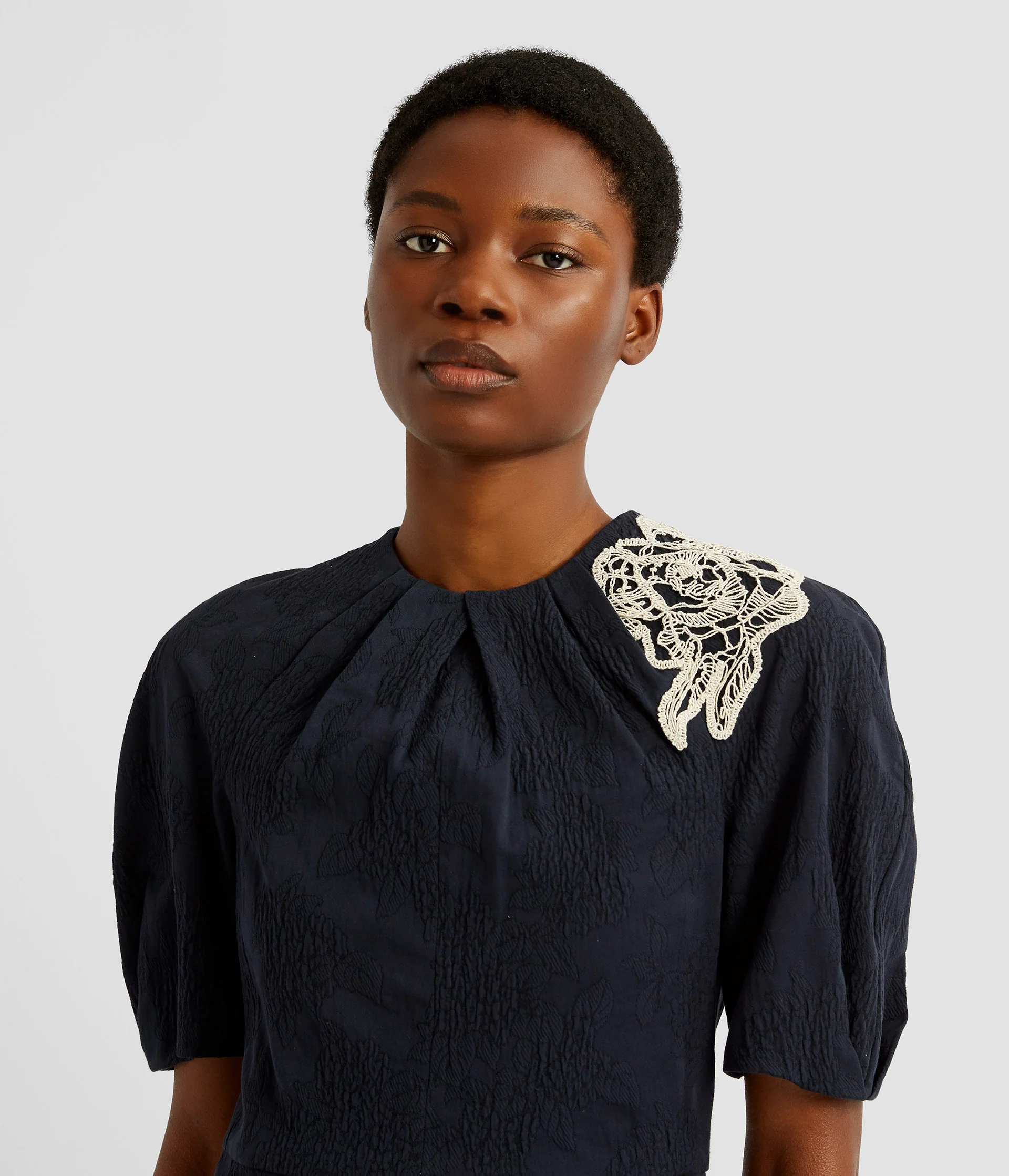 Floral Appliqué Jacquard Midi Dress - Image 4