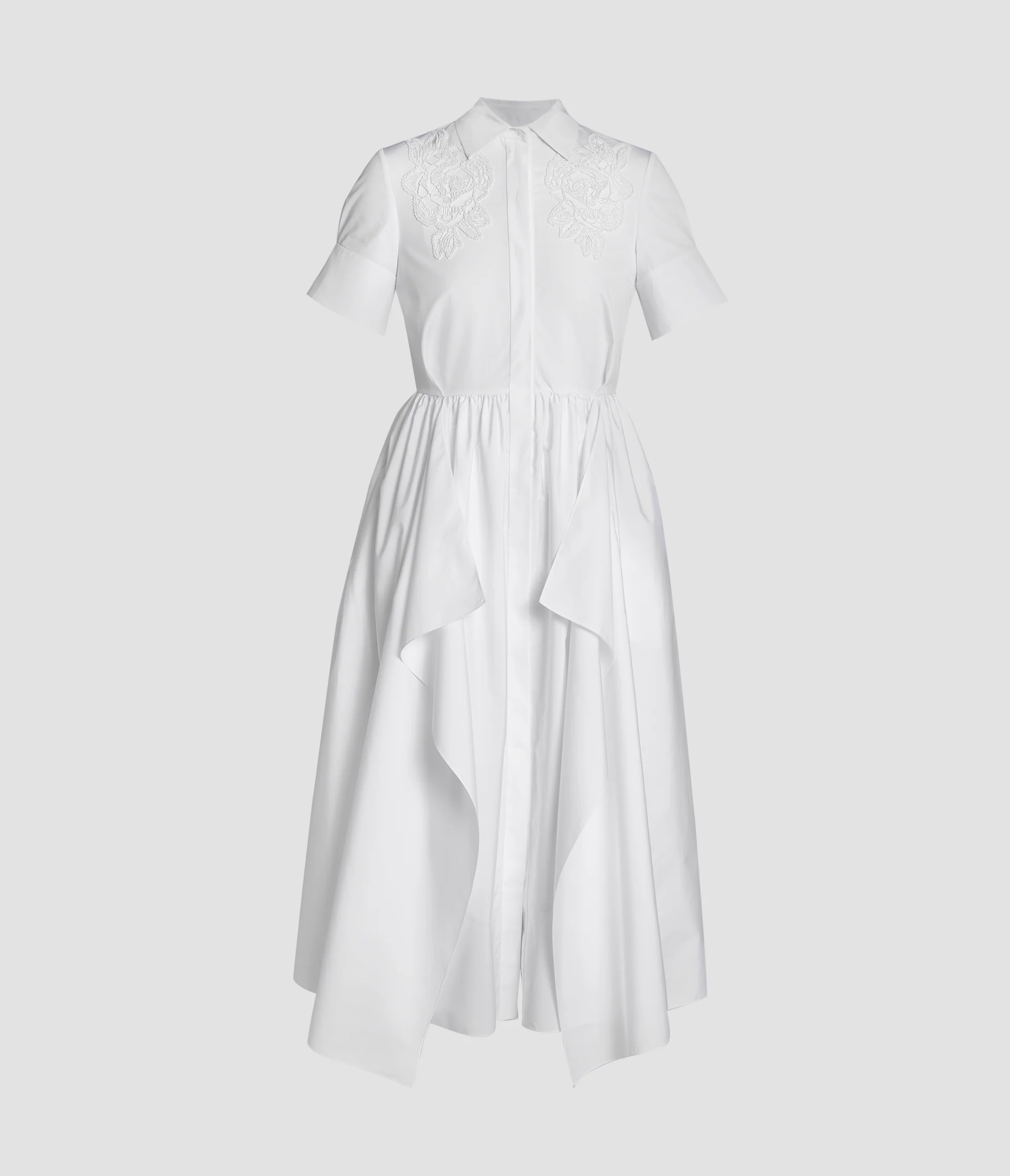 Floral Appliqué Draped Shirt Dress
