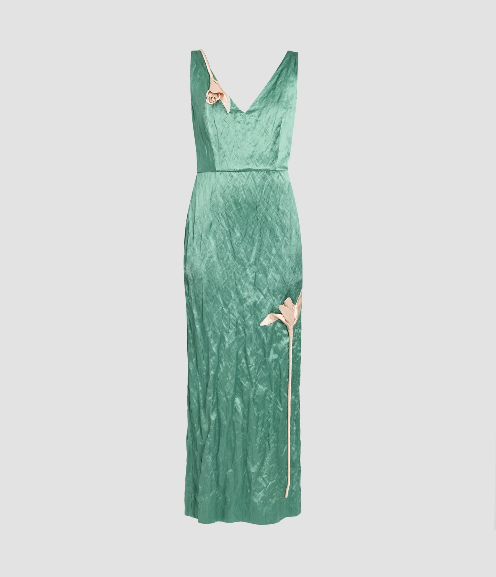 Embroidered Textured Satin Sleeveless Midi Dress