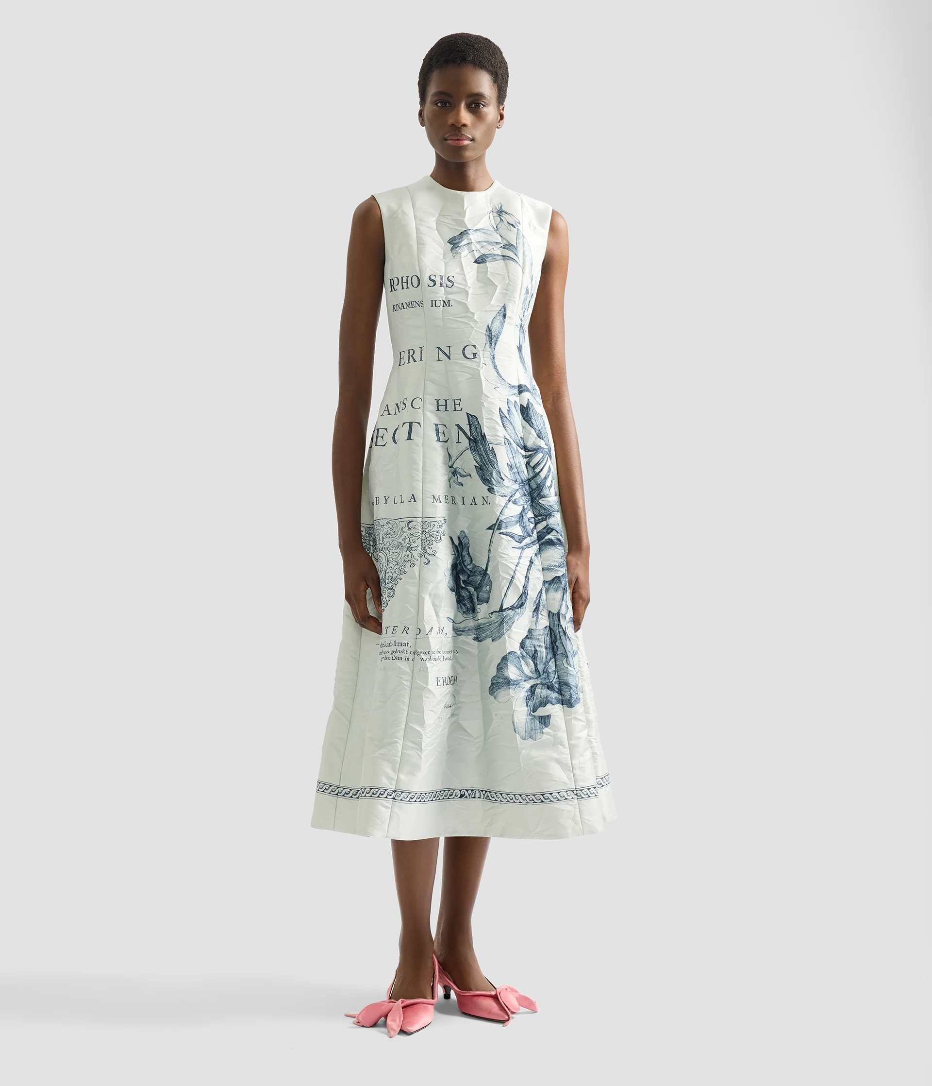 Floral Print Textured Satin Midi Dress - Image 2