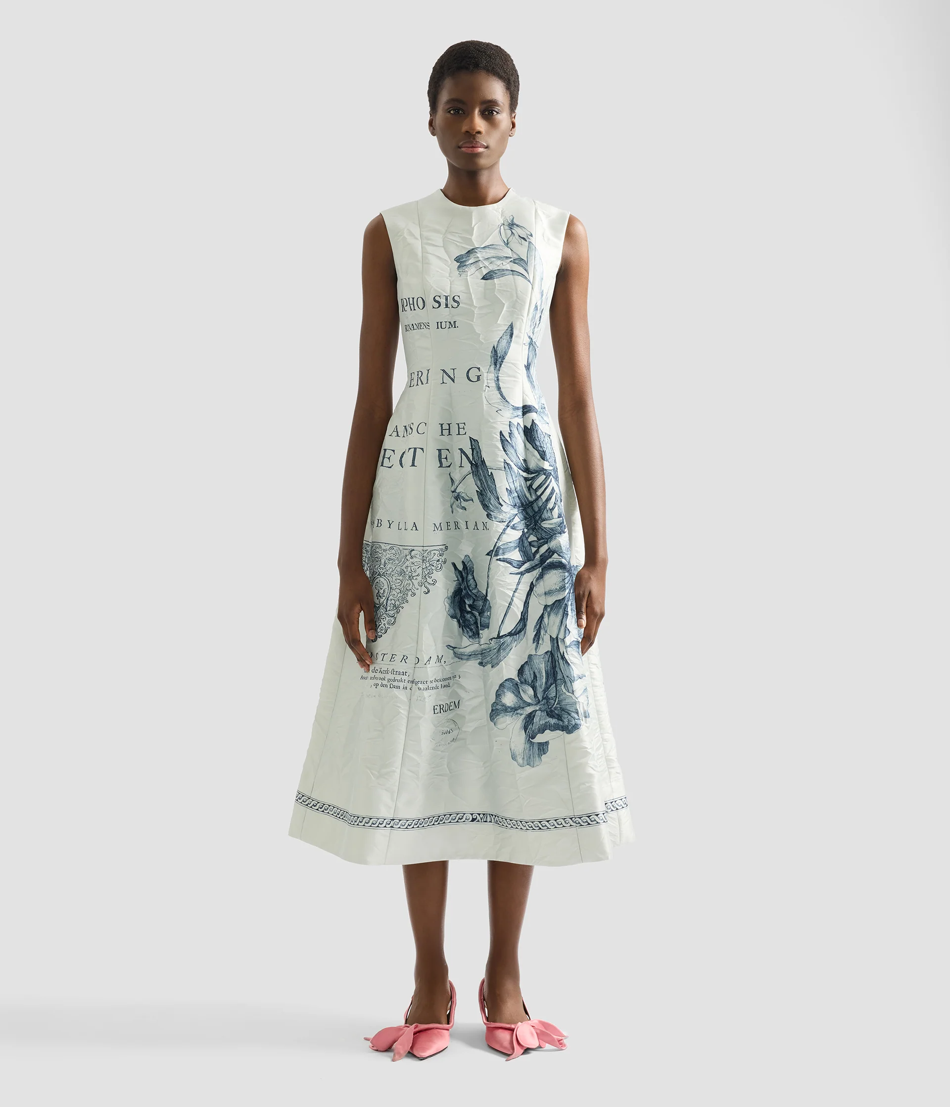 Floral Print Textured Satin Midi Dress - Image 4