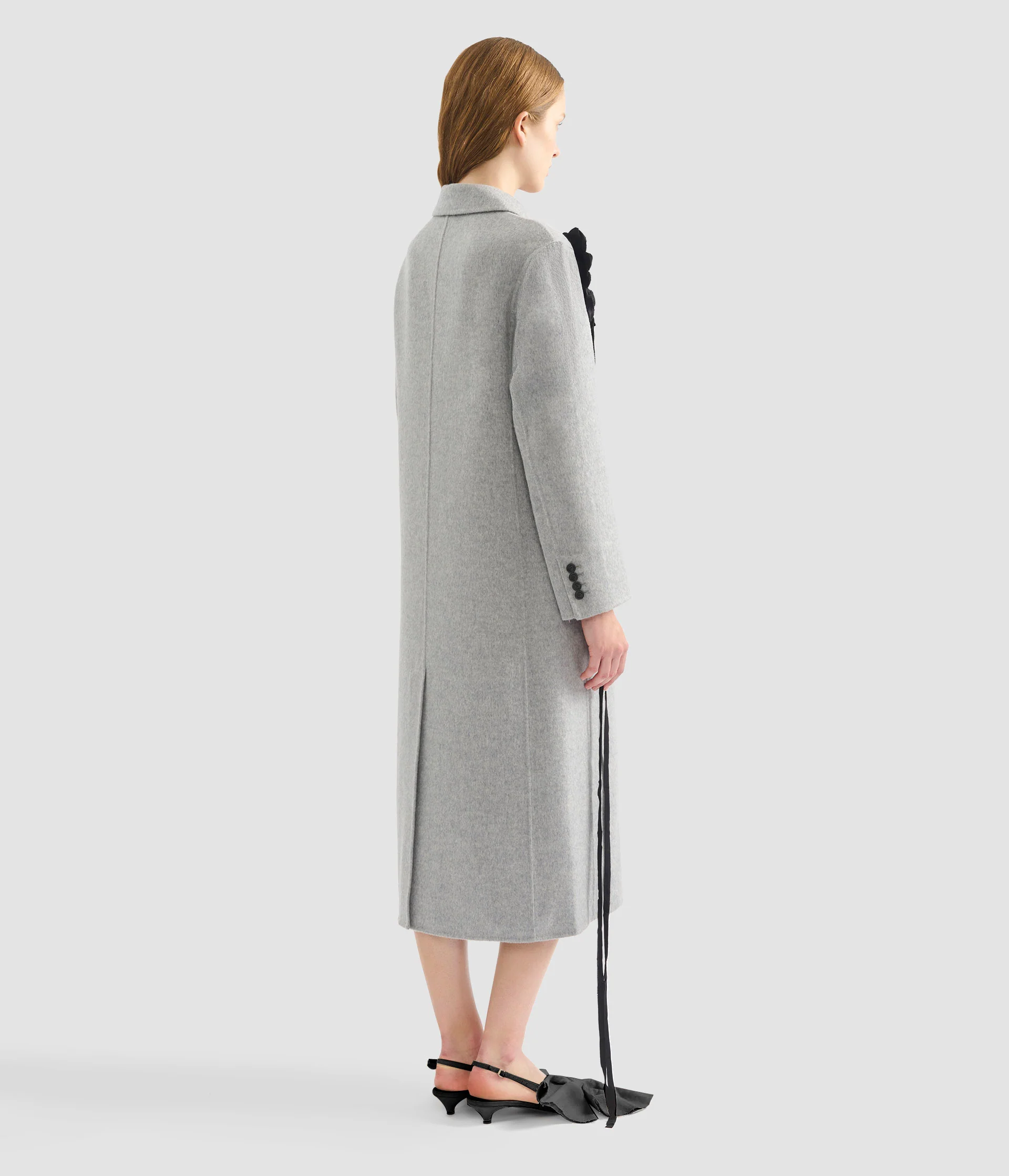 Floral Appliqué Double Faced Wool Tailored Coat - Image 3