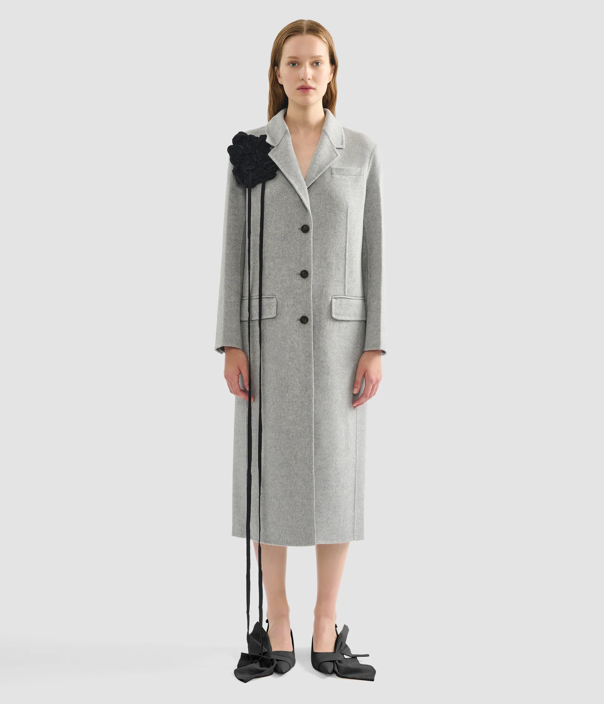 Floral Appliqué Double Faced Wool Tailored Coat - Image 4