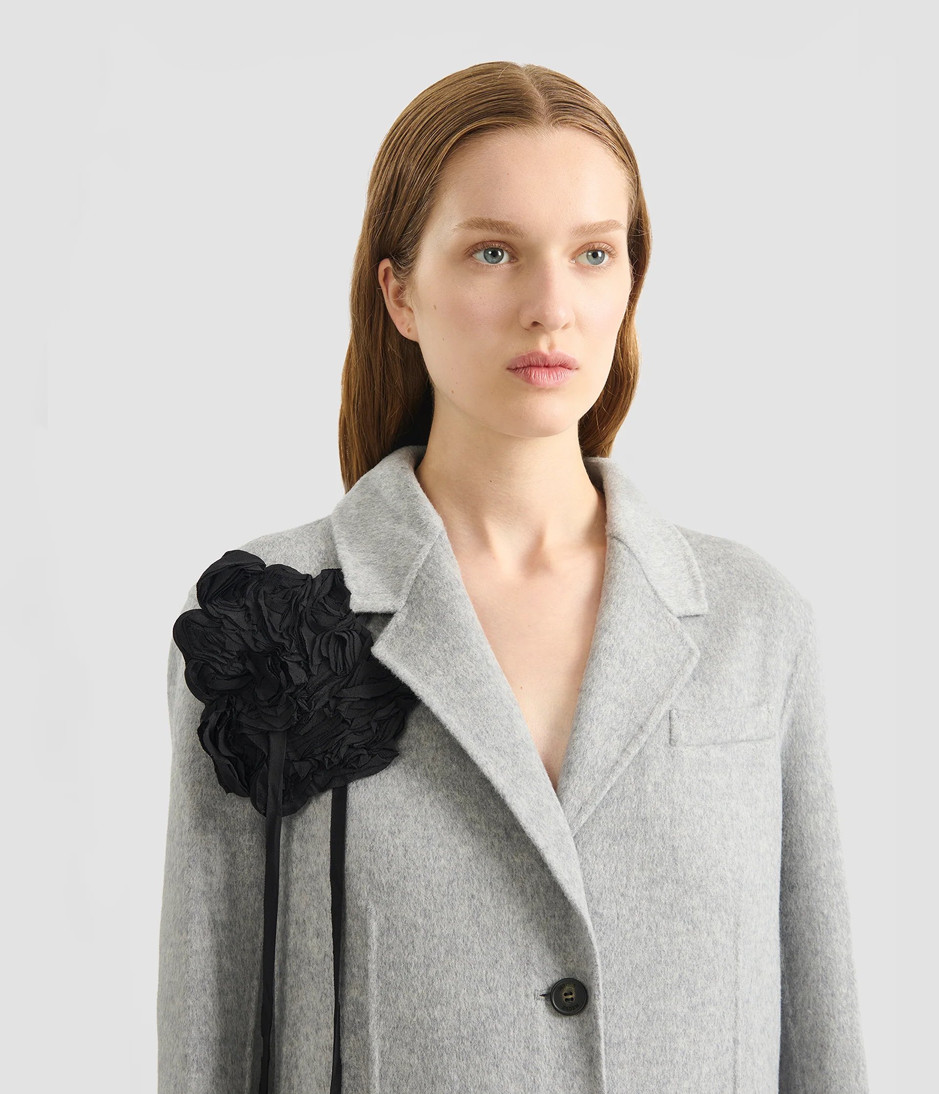 Floral Appliqué Double Faced Wool Tailored Coat - Image 5