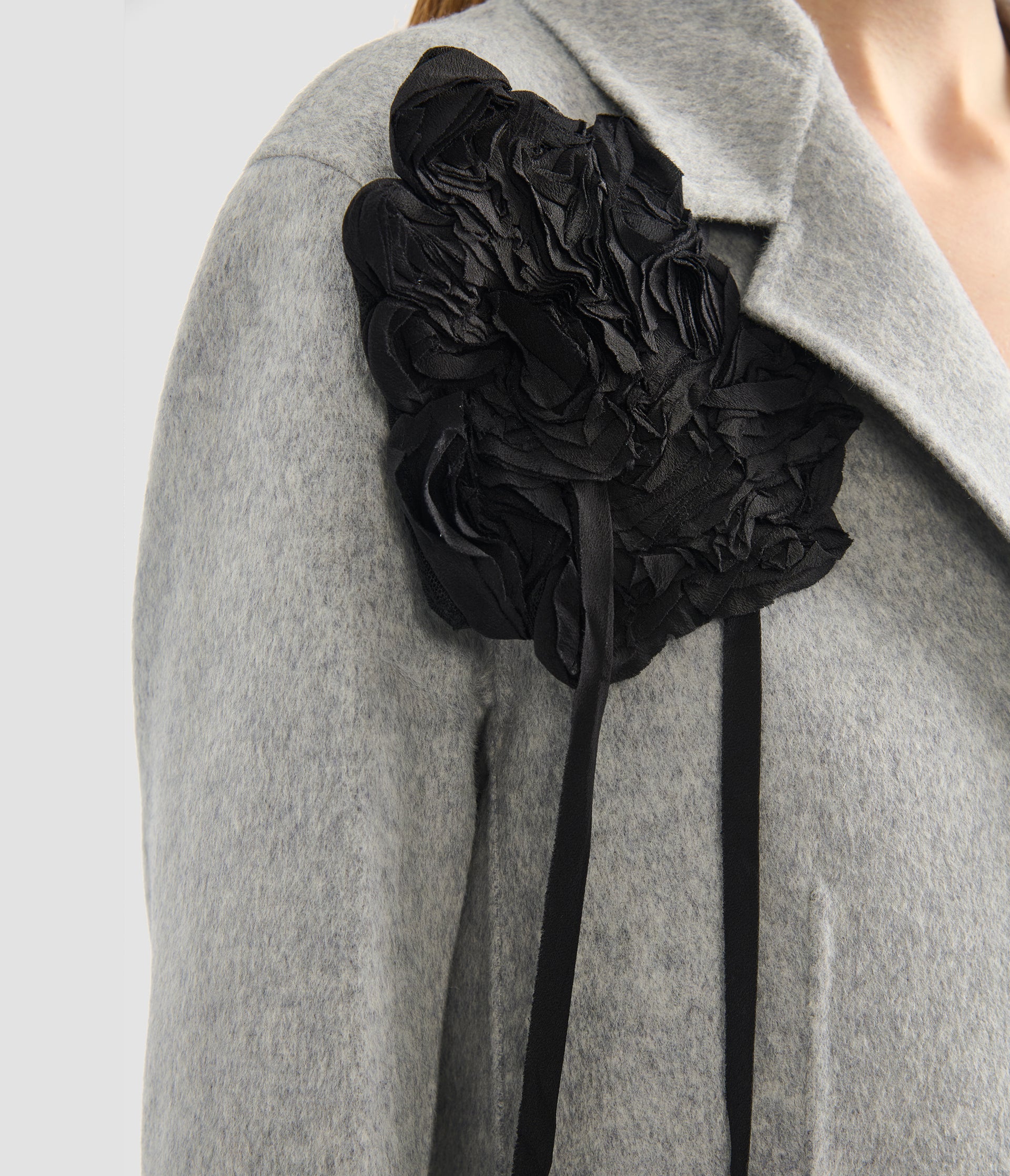 Floral Appliqué Double Faced Wool Tailored Coat - Image 8